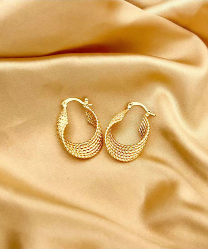 Pendientes de aro con círculos geométricos dorados de metal de seda retro