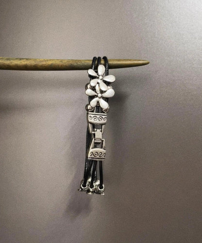 Pulsera floral de aleación de acero inoxidable y seda retro