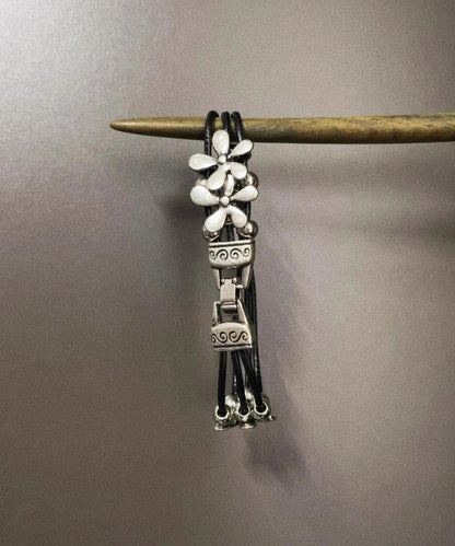 Pulsera floral de aleación de acero inoxidable y seda retro