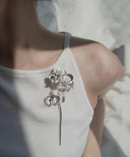 Retro Silk Sterling Silver Butterfly Orchid Brooches
