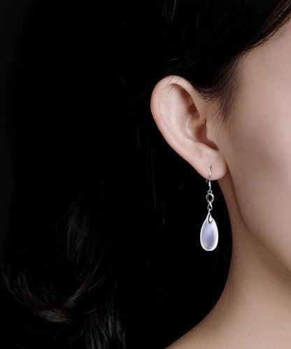 Pendientes de borla con gotas de agua de calcedonia y plata de ley de seda retro