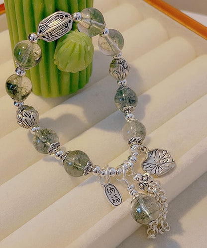 Retro Seide Sterling Silber Kristall Perlen Lotus Quaste Charm Armband