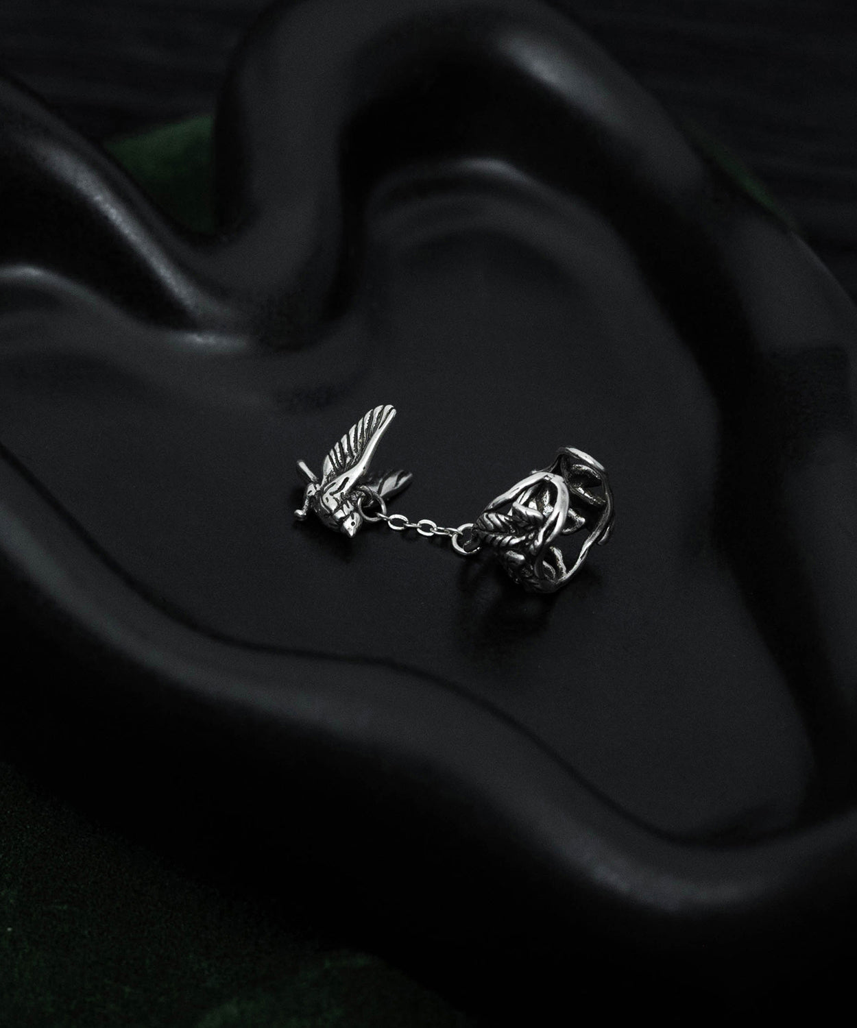 Retro Silk Sterling Silver Floral Flying Bird Hollow Out Tassel Single One Drop Earrings