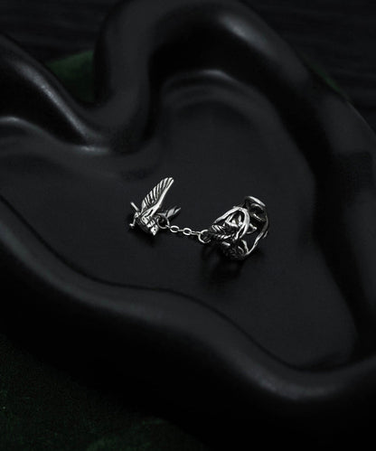 Retro Silk Sterling Silver Floral Flying Bird Hollow Out Tassel Single One Drop Earrings