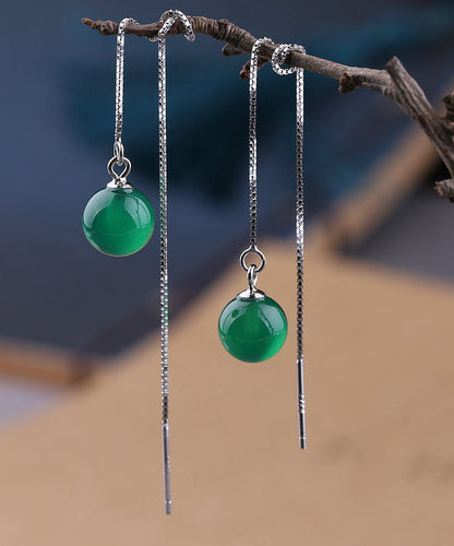 Pendientes colgantes de ágata con incrustaciones de plata de ley y seda retro