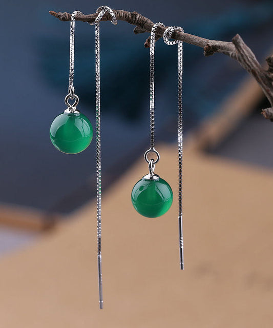 Pendientes colgantes de ágata con incrustaciones de plata de ley y seda retro