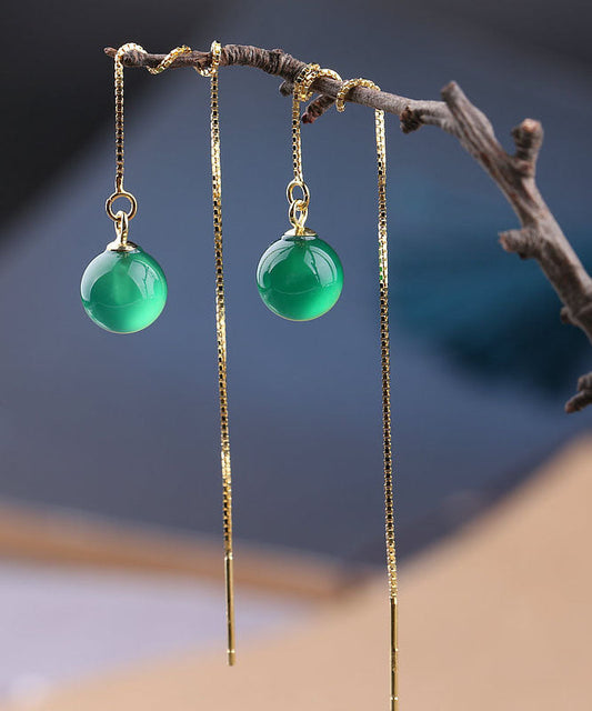 Pendientes colgantes de ágata con incrustaciones de plata de ley y seda retro