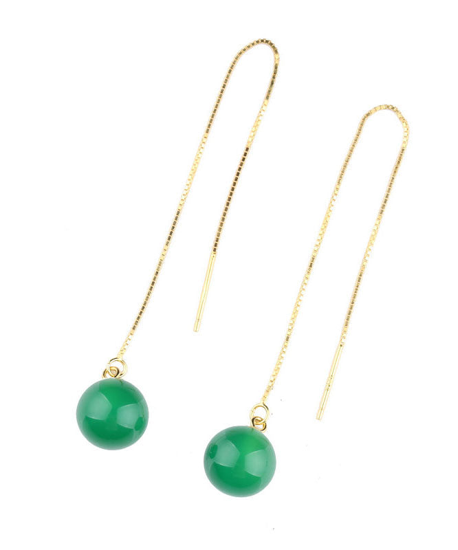 Pendientes colgantes de ágata con incrustaciones de plata de ley y seda retro