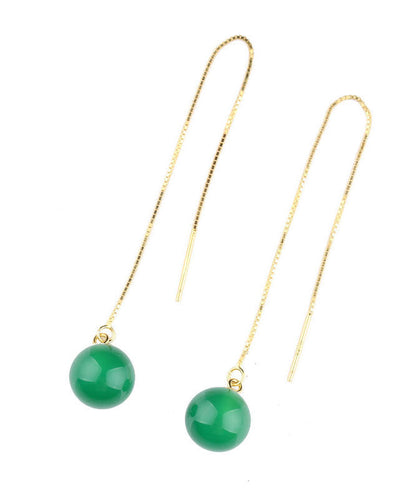 Pendientes colgantes de ágata con incrustaciones de plata de ley y seda retro