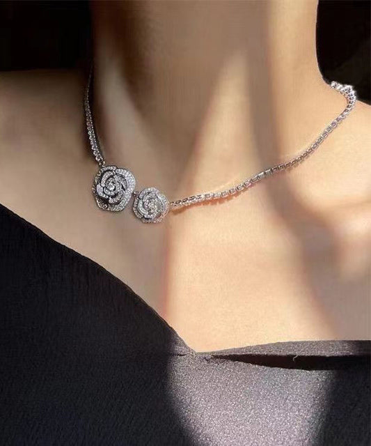 Retro Seide Sterling Silber Zirkon Floral Prinzessin Halskette