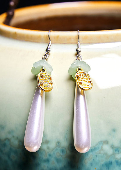 Retro Wassertropfen Perle Fupai 14K Gold Tropfen Ohrringe