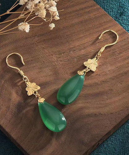 Retro-Ohrringe aus weißem, antikem Gold mit Nachkommen königlicher Familien und Chalcedon