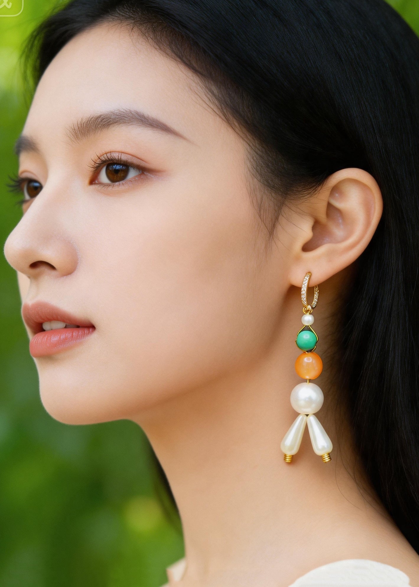 Retro White Pearl Fine Turquoise Oriental Drop Earrings