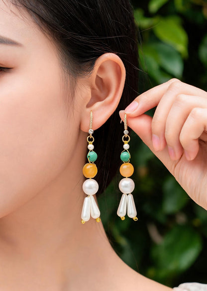 Retro White Pearl Fine Turquoise Oriental Drop Earrings