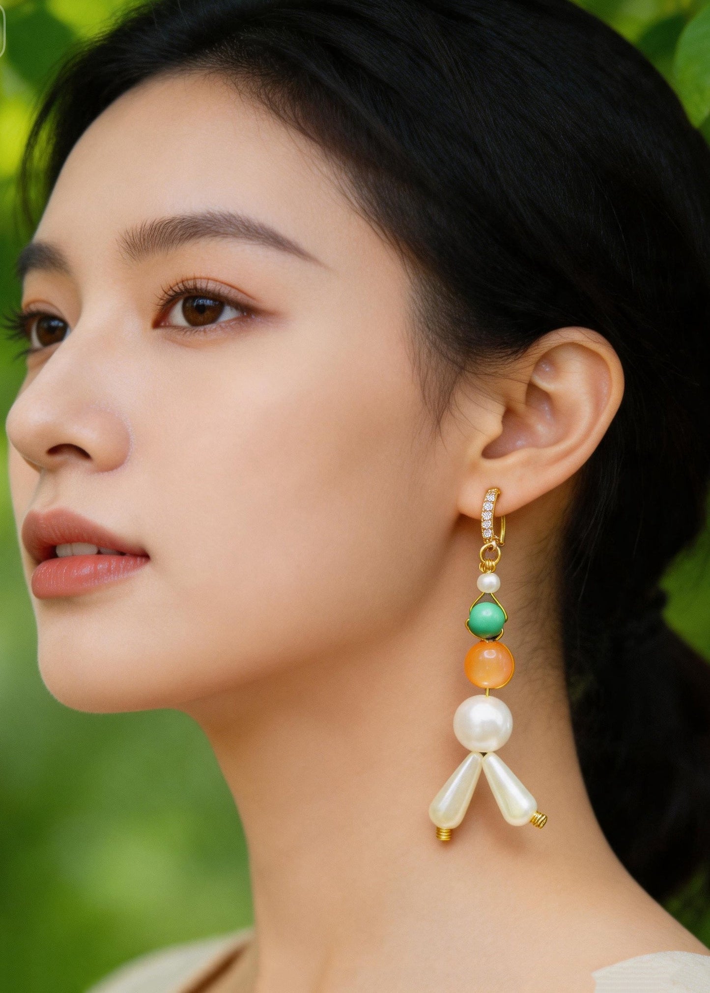 Retro White Pearl Fine Turquoise Oriental Drop Earrings