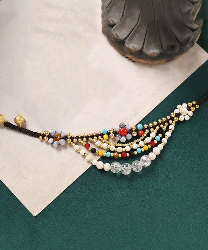 Retro White Waxed Cord Turquoise Agate Layered Chain Bracelet