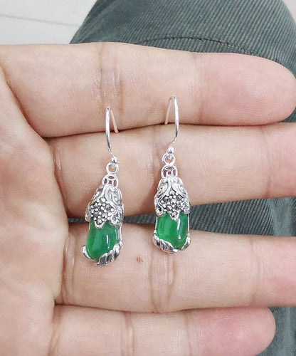 Retro Gelb Sterling Silber Intarsien Chalcedon EINE Mythische Wilde Tier Tropfen Ohrringe