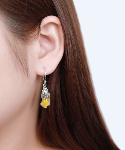 Retro Gelb Sterling Silber Intarsien Chalcedon EINE Mythische Wilde Tier Tropfen Ohrringe