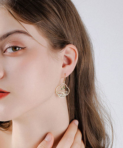 Pendientes de aro retro de plata de ley amarilla con circonitas doradas