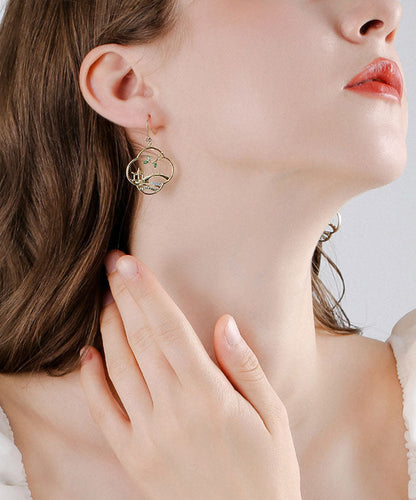 Pendientes de aro retro de plata de ley amarilla con circonitas doradas