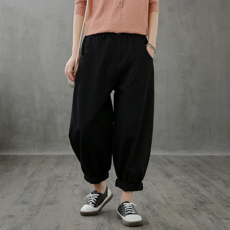 Retro casual brown pants women loose new cropped trousers - SooLinen