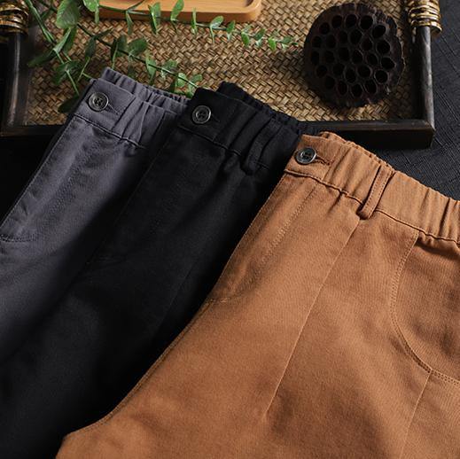 Retro casual brown pants women loose new cropped trousers - SooLinen