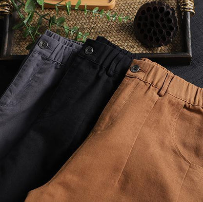 Retro casual brown pants women loose new cropped trousers - SooLinen