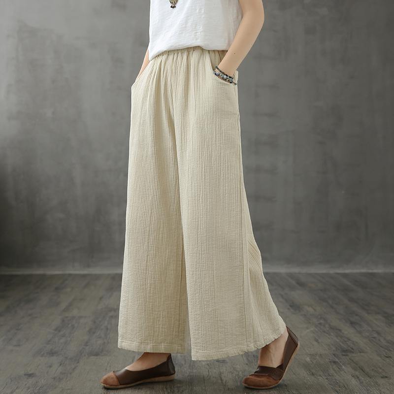 Retro wide leg pants women loose casual autumn wear 2021 new beige trousers - SooLinen