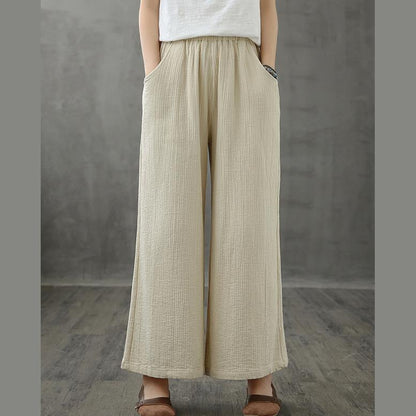 Retro wide leg pants women loose casual autumn wear 2021 new beige trousers - SooLinen