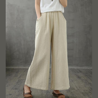 Retro wide leg pants women loose casual autumn wear 2021 new beige trousers - SooLinen