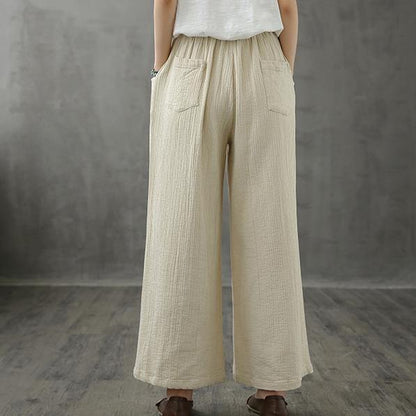 Retro wide leg pants women loose casual autumn wear 2021 new beige trousers - SooLinen