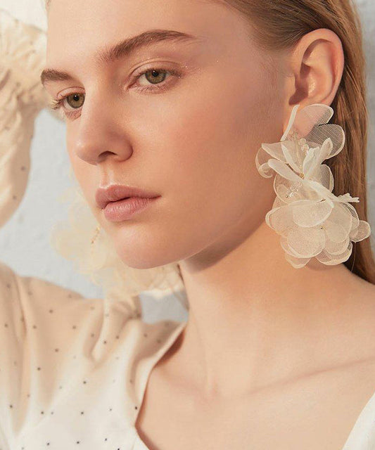 Romantic Organza Sheer Flower Cluster Dangle Earrings