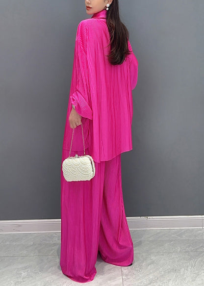 Rose Button Shirts And Wide Leg Pants Two Pieces Set Fall