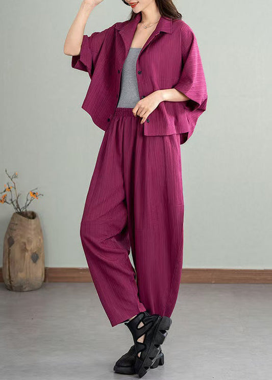 Rose Cotton Two Pieces Set Oversized Batwing Sleeve
