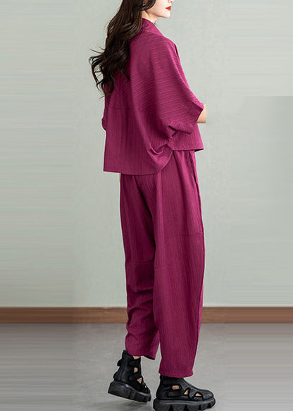 Rose Cotton Two Pieces Set Oversized Batwing Sleeve