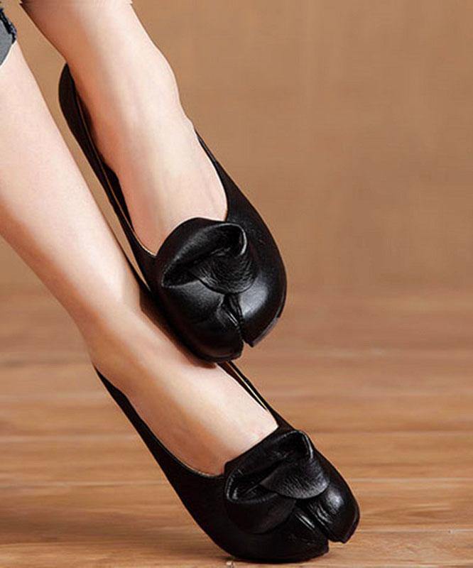 Rose Floral Cowhide Leather Flats  Flats - SooLinen