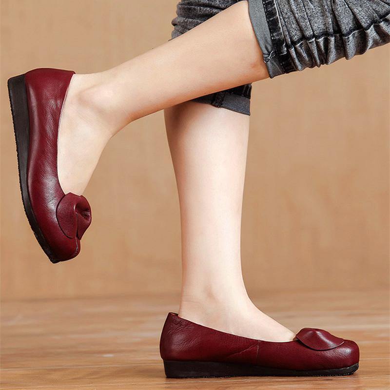 Rose Floral Cowhide Leather Flats  Flats - SooLinen