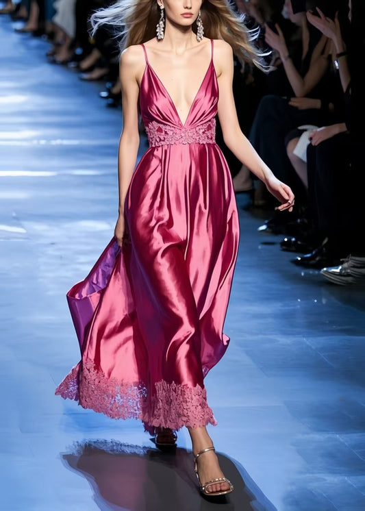 Rose Patchwork Lace Ice Silk Summer Dress Exra Large Hem