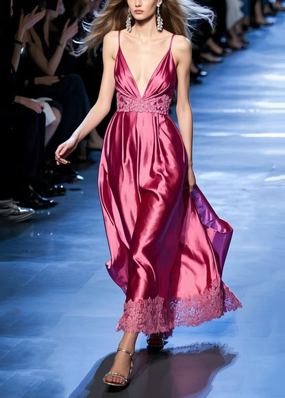 Rose Patchwork Lace Ice Silk Summer Dress Exra Large Hem