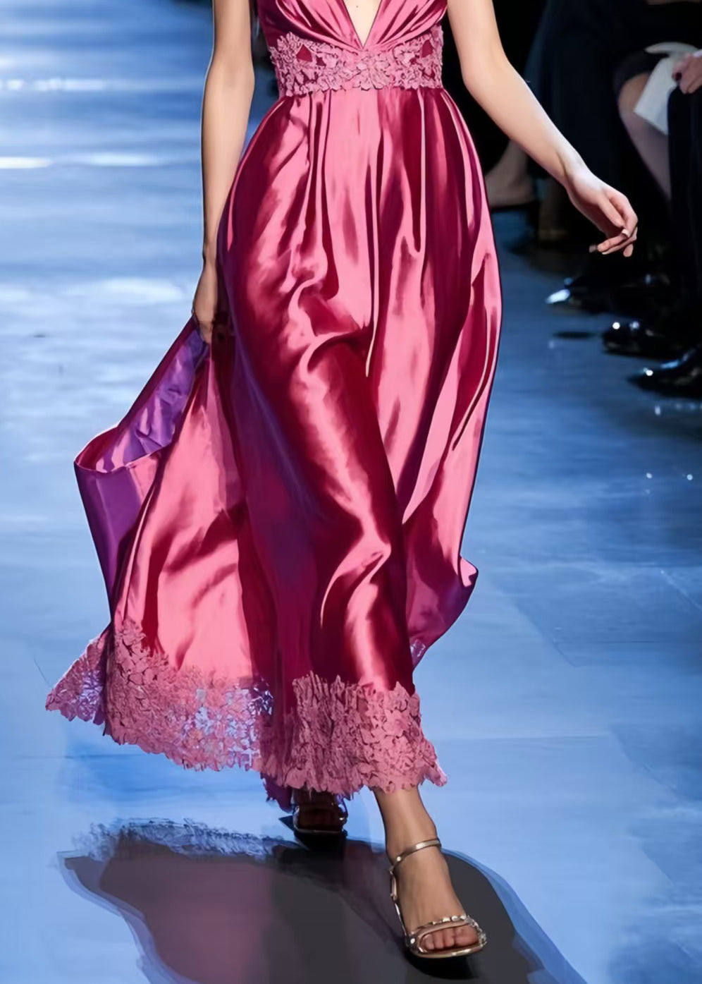 Rose Patchwork Lace Ice Silk Summer Dress Exra Large Hem