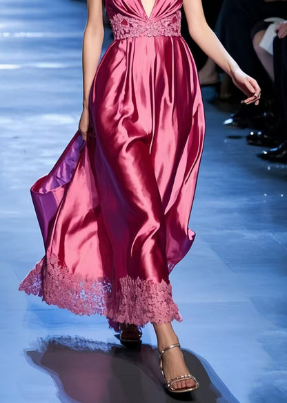 Rose Patchwork Lace Ice Silk Summer Dress Exra Large Hem