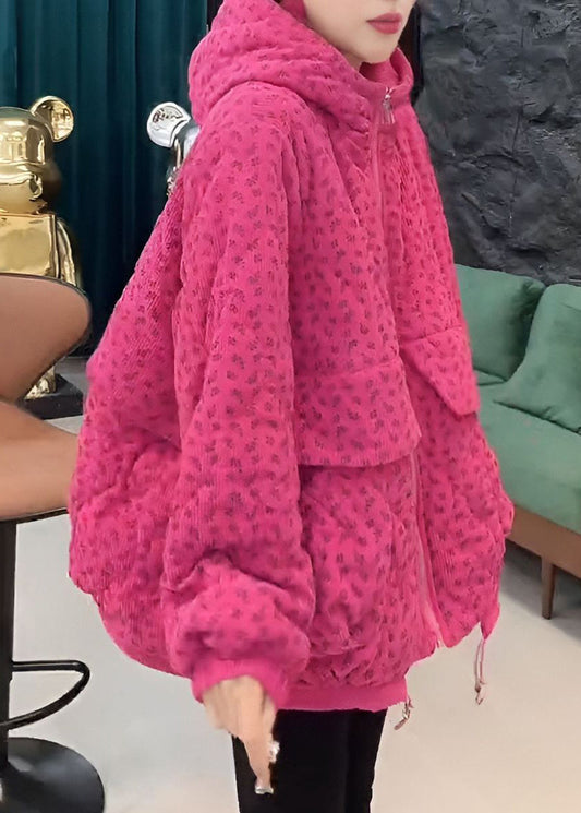 Parka de invierno con capucha, relleno de algodón y bolsillos de rosas y cordón ajustable