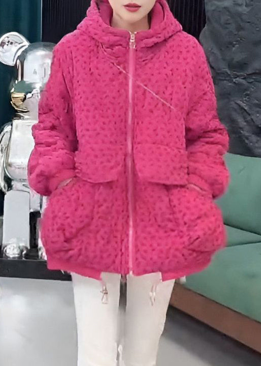 Parka de invierno con capucha, relleno de algodón y bolsillos de rosas y cordón ajustable