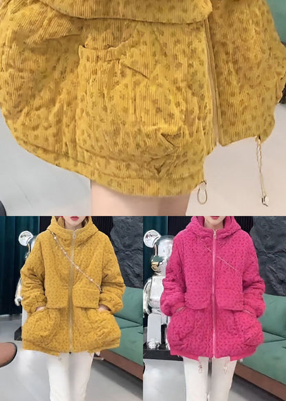 Parka de invierno con capucha, relleno de algodón y bolsillos de rosas y cordón ajustable