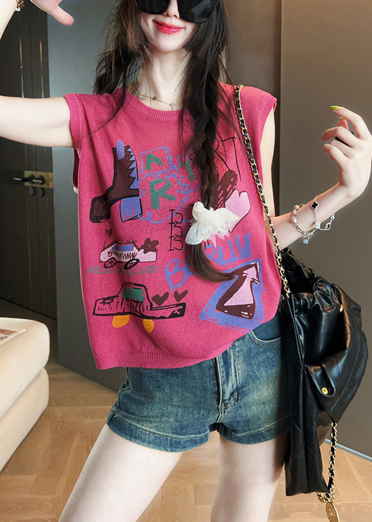 Camiseta de tirantes de algodón acogedora con estampado de rosas y cuello redondo para verano