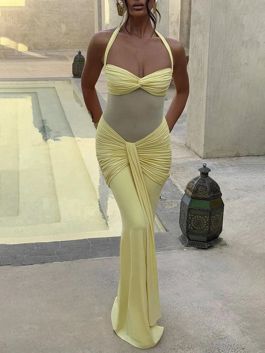 Vixen Halter Neck Bodycon Sheer Panel Maxi Dress