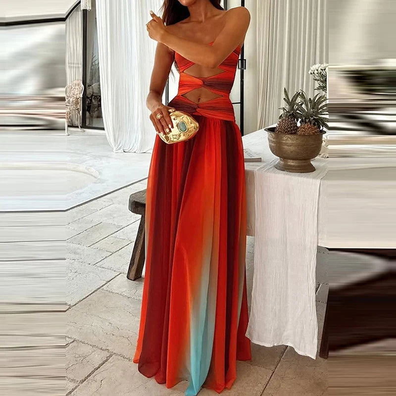 Be My Guest Metallic Pleated Strapless Maxi Dress