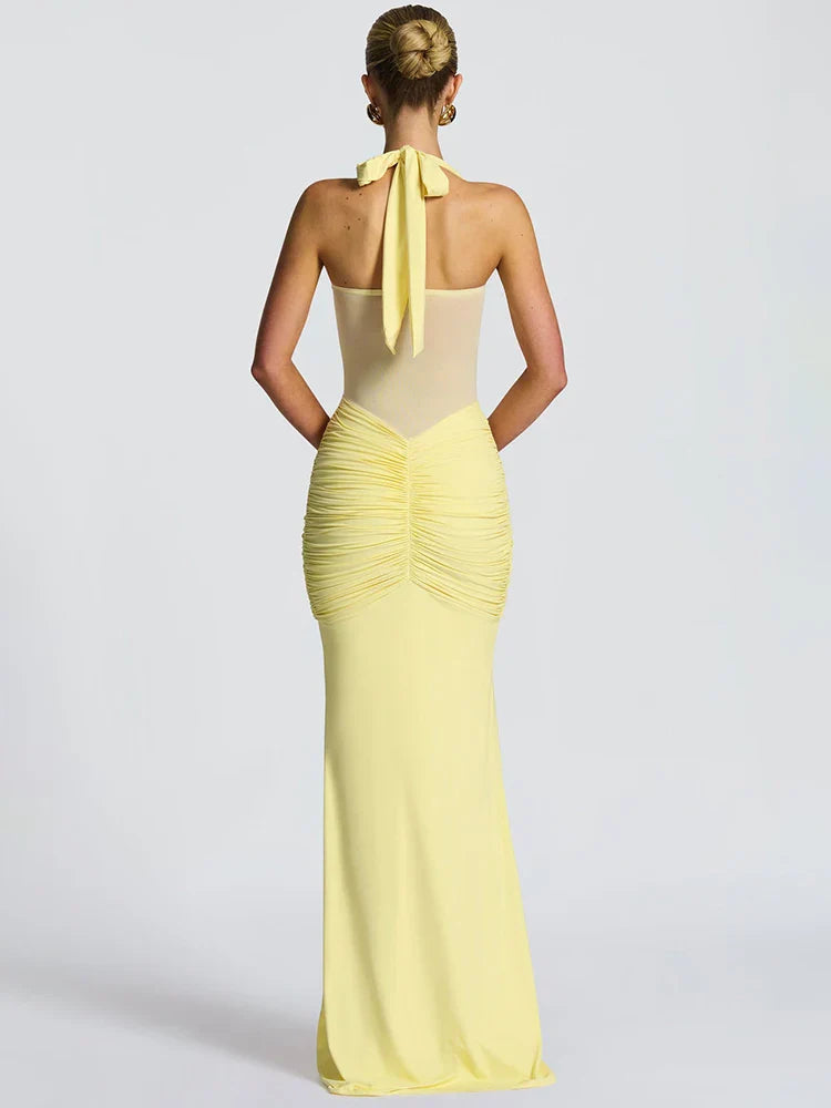 Vixen Halter Neck Bodycon Sheer Panel Maxi Dress