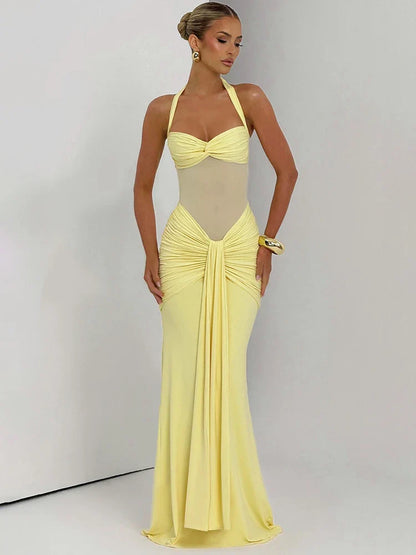 Vixen Halter Neck Bodycon Sheer Panel Maxi Dress
