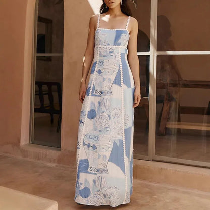 Kyoho Linen Blend Printed Flared Maxi Dress